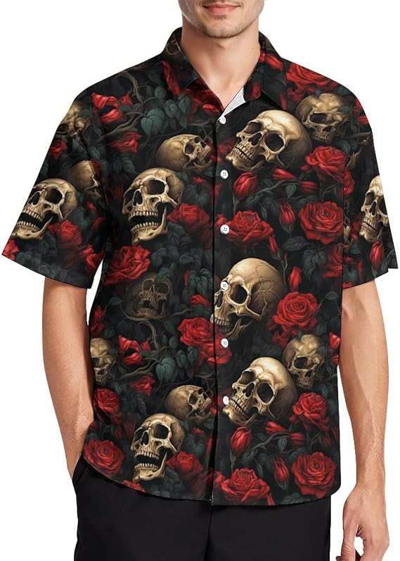 Men's Hawaiian Shirt Short Sleeve Button Down Beach Shirt Quick Dry Clothes Breathable Casual Summer Tops Dress - sugar skull dress