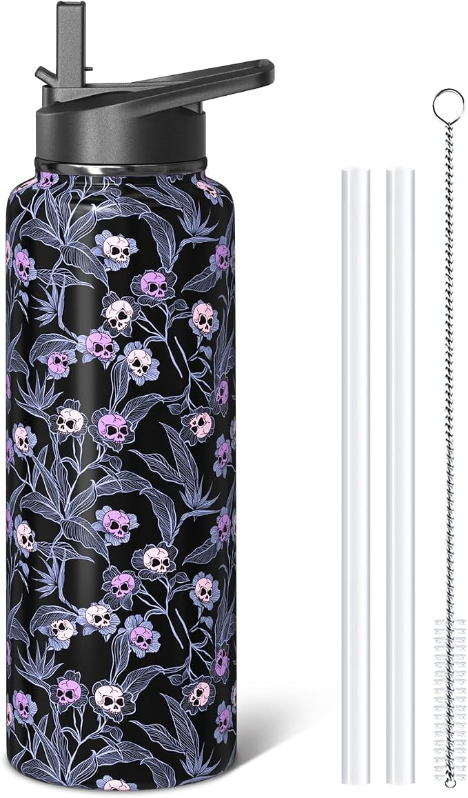 Halloween Gothic Skull 40oz Sport Water Bottles Gifts for Women - skull bottle