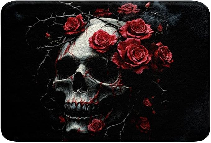 jejeloiu Gothic Skull Bathroom Rugs Bath Mats 20"x32" - skull toilet mat