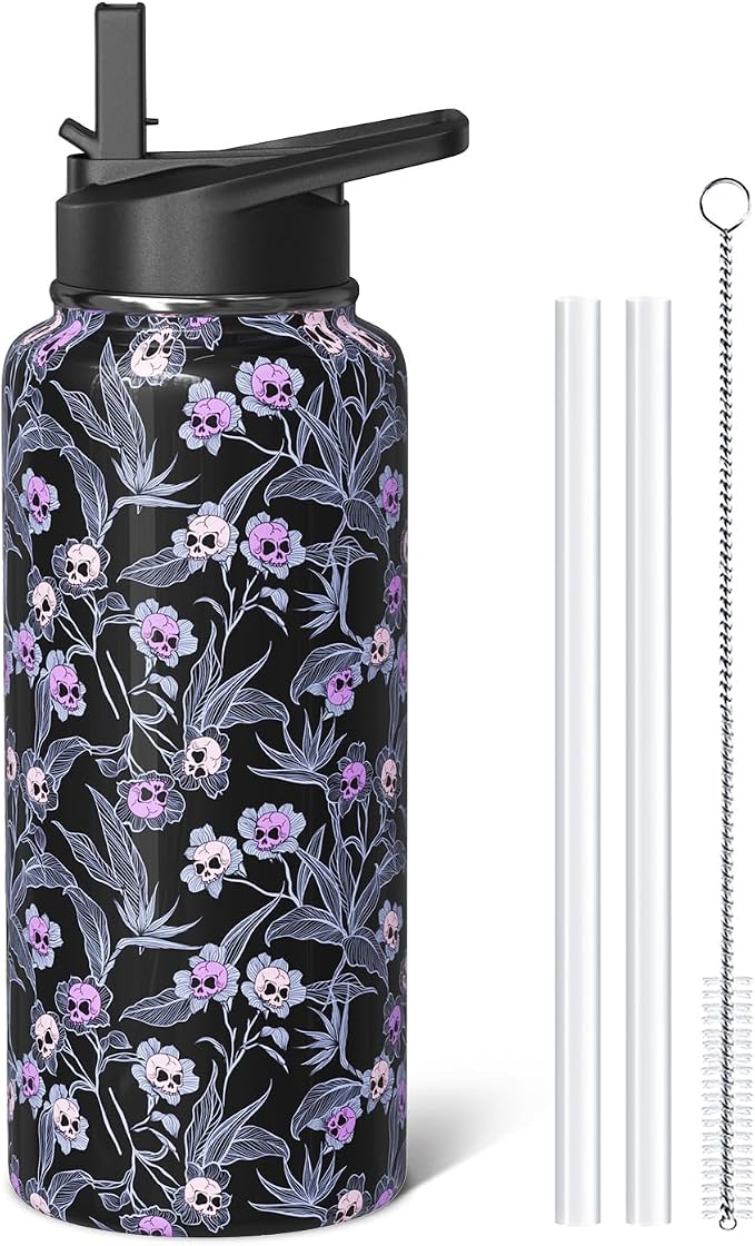 Halloween Gothic Skull 32oz Sport Water Bottle Gifts for Women Girl