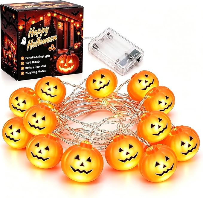 Halloween Decorations Pumpkin String Lights 20LED 10FT Battery Operated - string light