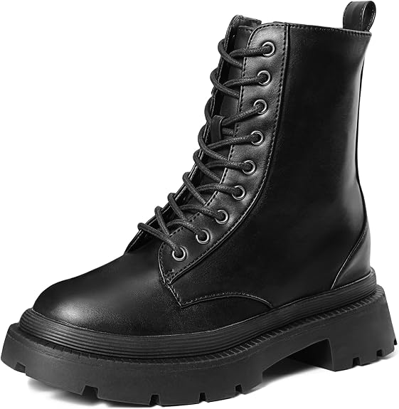 HOMETRUE Womens Combat Boots Lace-up Ankle Boots for Women Leather Heeled Boot Fashion - sugar skull costume