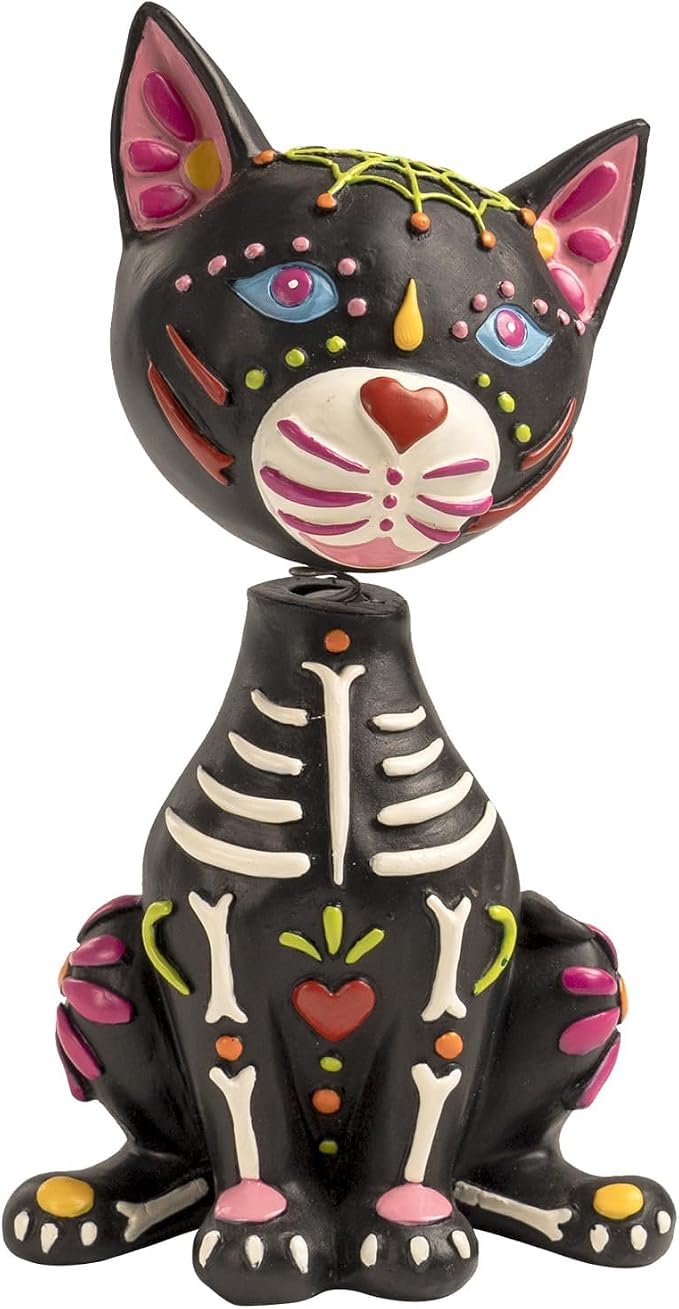 Day of The Dead Cat Figurines, Pet Ofrenda Decorations for Altar - sugar skull ornament