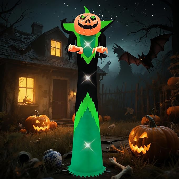 12ft Halloween Inflatable Decor with LED Lights Outdoor Blow up Decor Inflatables for Halloween/Yard/Lwan/Garden Outside Decor (12ft Black Pumpkin) - skull inflatable