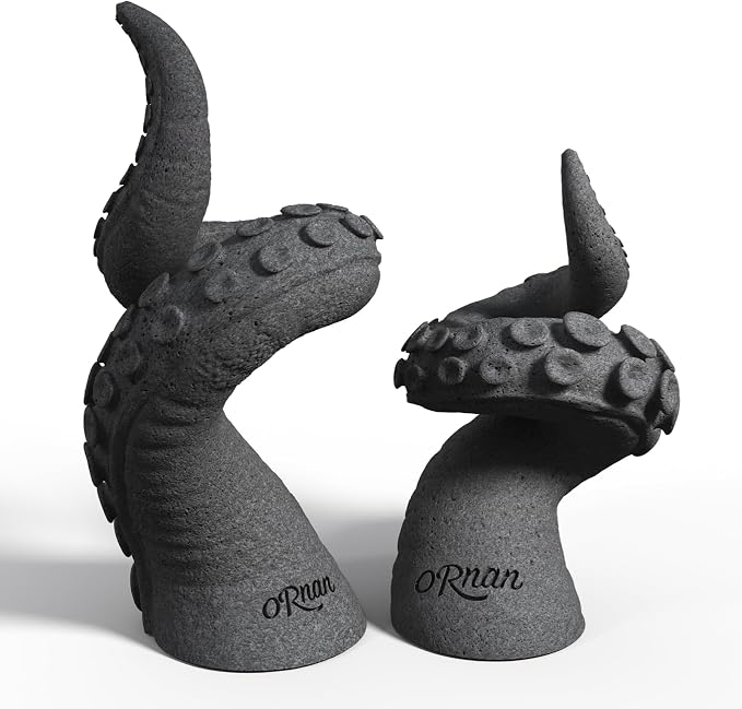 Octopus Candlestick Holders True Natural Reclaimed Stone, Set of 2 Premium Reclaimed Stone Candlestick Holder for Wedding Dinning Party, Candle Stand for 3/4 inch Thick Candles Color Black - skull candle