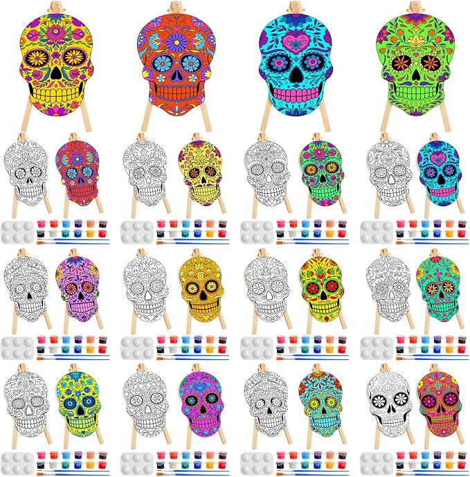 Supervitae 72 Piece Sugar Skull Pre Drawn Canvas Kit for Adults - skull painting