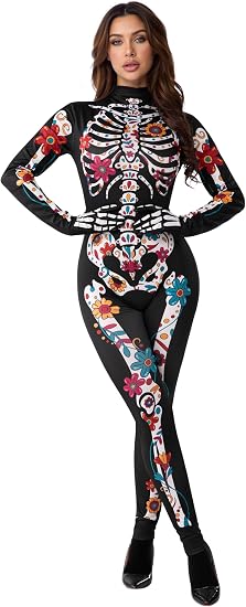 Spooktacular Creations Halloween Women Floral Skeleton Jumpsuit Costume Halloween Costumes for Women Adult 2025 - sugar skull costume