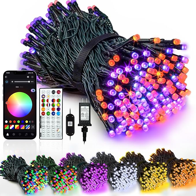 Smart Color Changing Halloween Lights String 112FT 300 LED APP and Remote - string light