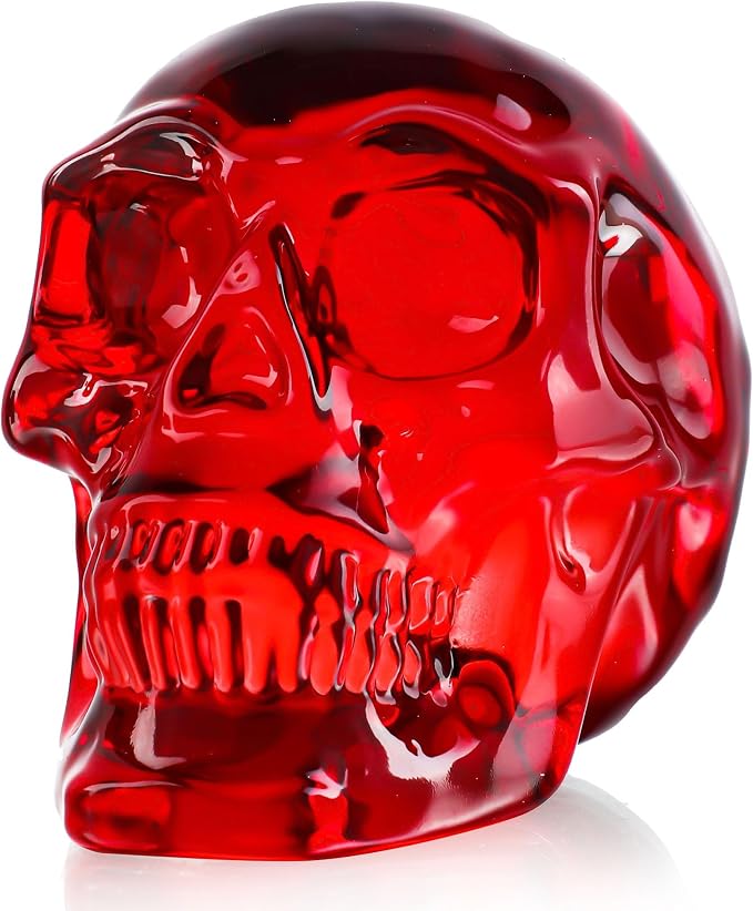 3'' Red Human Glass Skull Figurine, Crystal Skull Head Witchy Statue - skull figurine