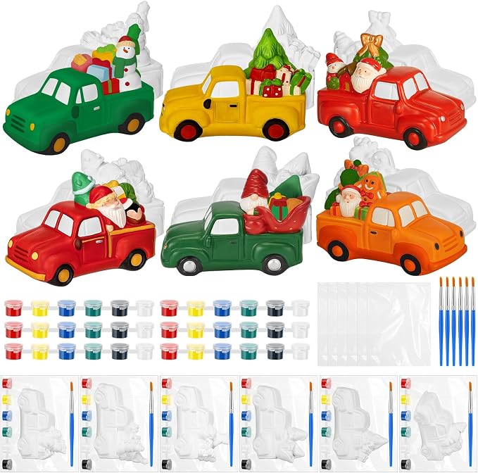 JellyArch 6 Set DIY Christmas Ceramic to Painting Kit 3D Unpainted Truck - skull painting