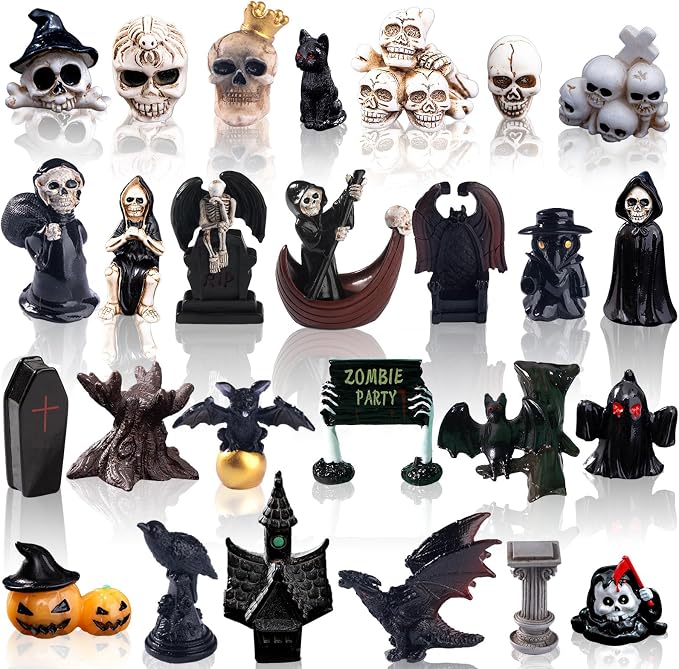 Exasinine Halloween Figurines, Mini Horror Figurines for Halloween Decor - skull figurine