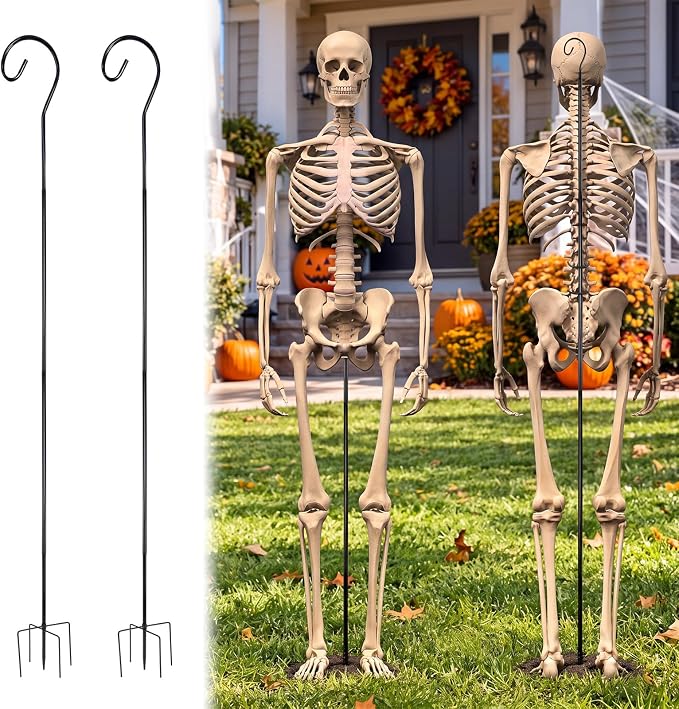 2Set Halloween Metal Skeleton Stand, Black, 6.56 Ft/ 2 M, Regular - skeleton