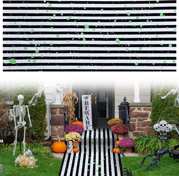 118" x 24" Halloween Party Decoration Black White Striped Aisle Runner - skull carpet