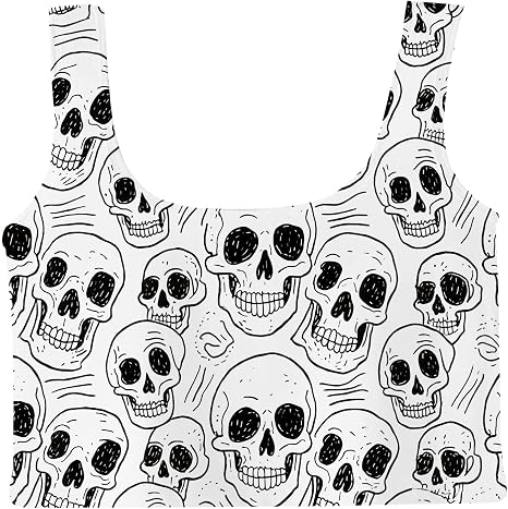 WSPLYSPJY Women's Black and White Vest Checked Print Cami Crop Tank Tops - skull tank tops