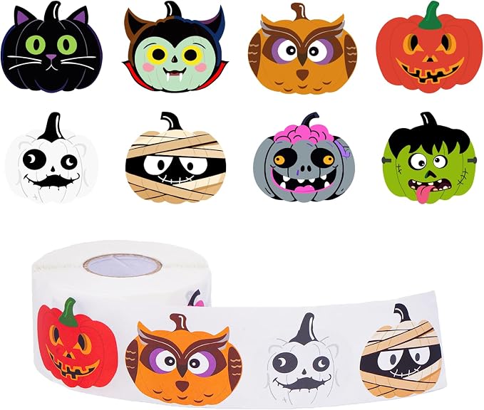 500pcs Halloween Pumpkin Stickers Roll 1.5 Inch - skull sticker