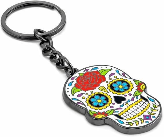Hitt Brands Sugar Skull Keychain - Day of the Dead Key Ring, Mexican Art, Unique Accessory, Day of the Dead Gift - skull backpack