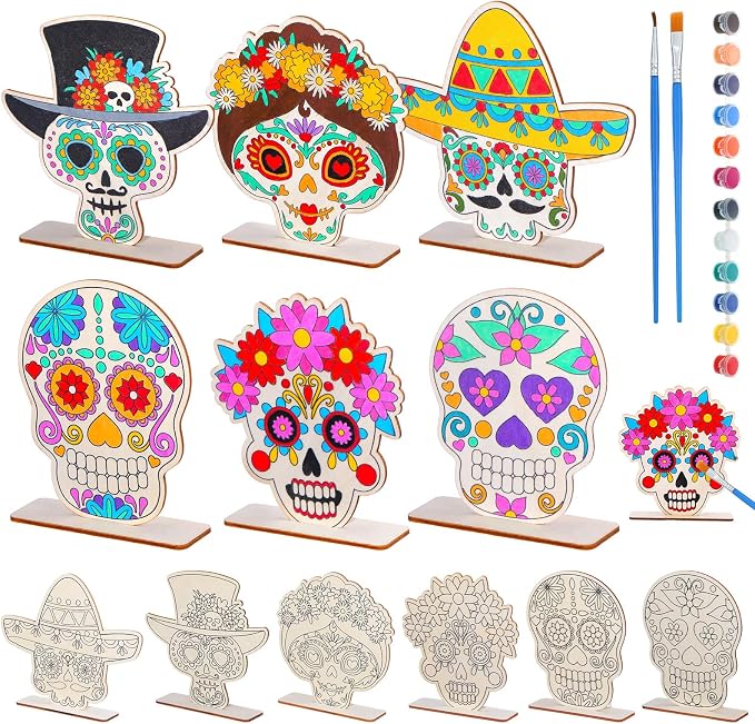 CroBlissful 24 Sets Sugar Skulls to Paint Day of the Dead Table Decorations - skull painting