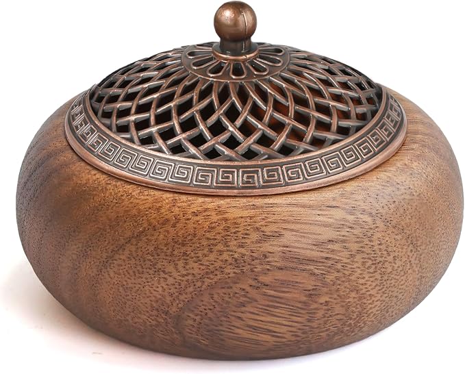 Acacia Wood Incense Burner for Cones & Coils, with Sticks Holder - skull incense burner