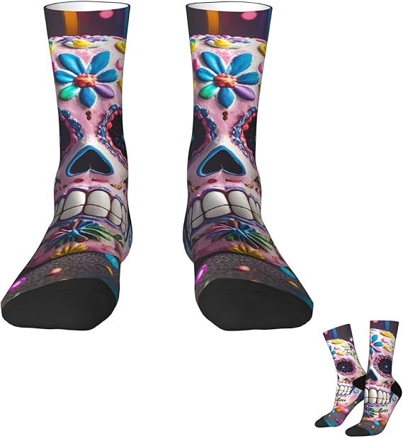 Women Men Warm Breathable Boot Socks Sugar Skulls Calf Socks - sugar skull boots