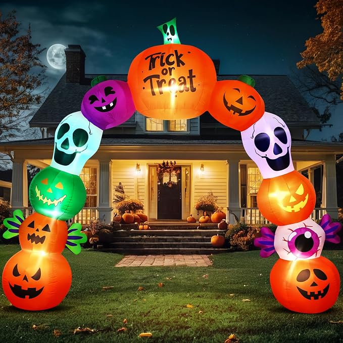 10FT Halloween Inflatable Archway, Pumpkin Skeleton Yard Outdoor Decor - skull inflatable