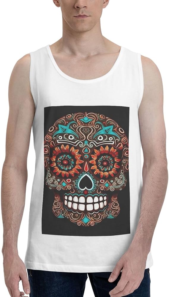 Sugar Skulls Day of The Dead Men's Tank Tops Moisture-Wicking Cotton Sleeveless Shirts Casual Gym Workout Tank Shirt - skull tank tops