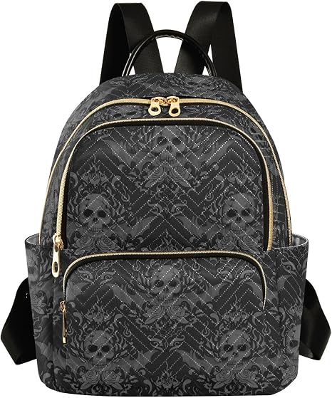 Goths Skull Quilted Backpack Purse for Women Fashion Small Backpack M - sugar skull handbags for sale
