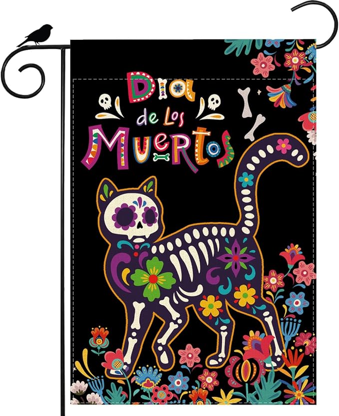Cat Day of The Dead Garden Flag Yard Decor 12x18In