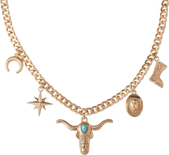 Jessica Simpson Multi Pendant Charm Necklace for Women 16.5-17"+3" - sugar skull boots