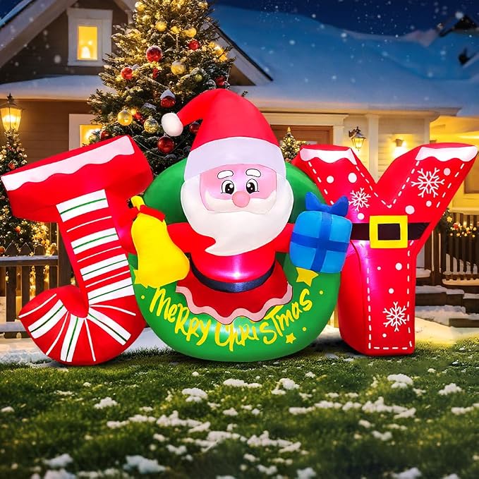KOOY 7FT Christmas Inflatable Outdoor Decorations, Blow Up Yard Decoration Outdoor, Joy Inflatable Decoration with Santa Built-in LED, for Xmas Party Decor Yard Outside Garden Holiday Decorations - skull inflatable