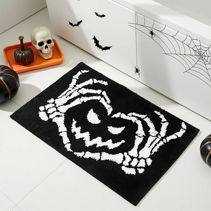 Mocsicka Halloween Bath Mat Funny Face Skeleton Hand Bathroom Rug Super Soft Absorbent Bathroom Rugs Non Slip Halloween Bath Mat Machine Washable Rug for Bathrooms 20×32 inches (50x80cm)
