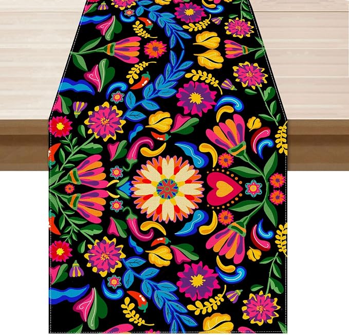 XCHI Day of The Dead Flowers Table Runner for Table Decor 13x72 Inch - skull floor mat