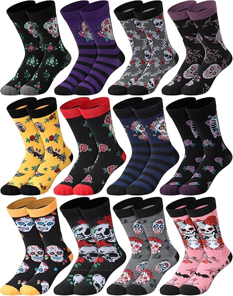 12 Pairs Sugar Skull Socks for Women Men Novelty Day of The Dead Gift - sugar skull costume