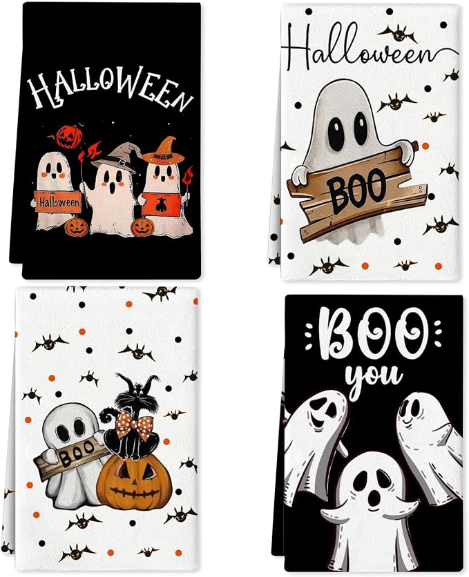 4 Pcs Halloween Kitchen Towels Funny Hand Towels for Bathroom - skull toilet paper
