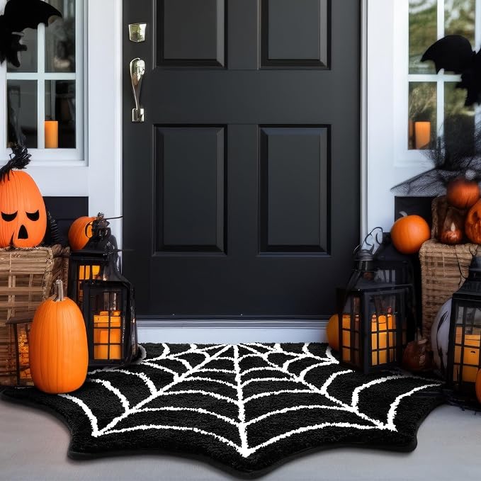 HunnmingRe Halloween Rug Indoor Spider Web 48x30 Inch Gothic Non Slip Mat - skull carpet