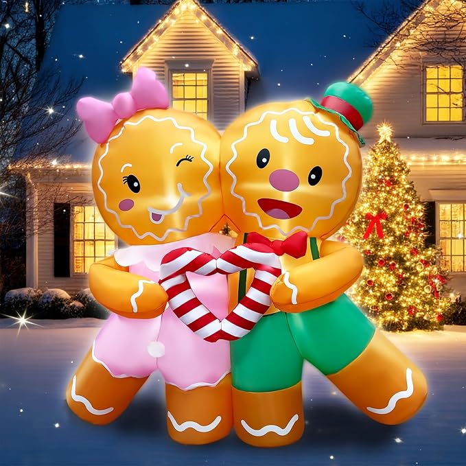 5ft Christmas Inflatables Gingerbread Lovers Decorations Built-in LED Lighted Blow Up Decoration Home Yard Outdoor Indoor Garden Lawn Decor - skull inflatable