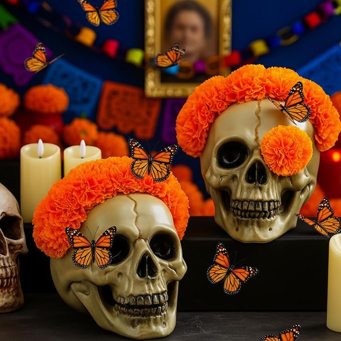 Suncalla 2 Pcs Dia De Los Muertos Skull Day of the Dead Table Decor Ofrenda - skull candle