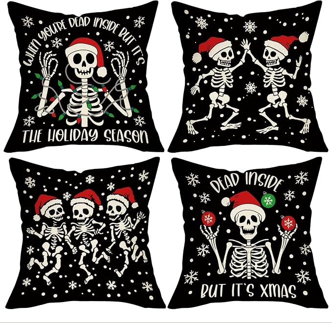 Christmas Gothic Skeleton Black Decorative Throw Pillow Covers - skeleton