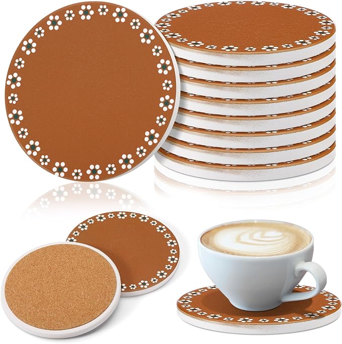 Patelai 8 Pcs Mexican Ceramic Coasters with Cork Base, 4 Inch - skull coaster