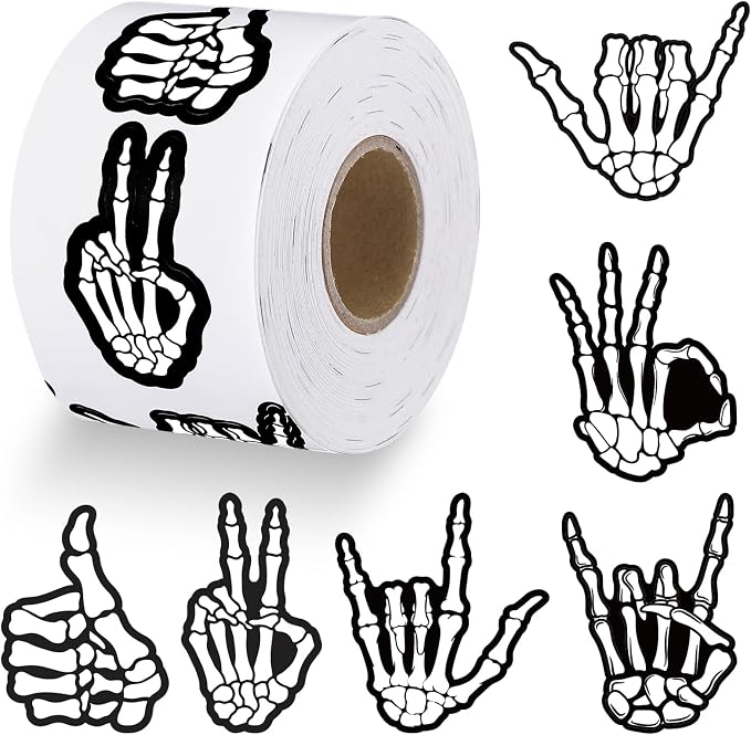 Eersida 500 Pcs Halloween Skeleton Hand Sticker Roll for Gift Tag Stickers - skull sticker