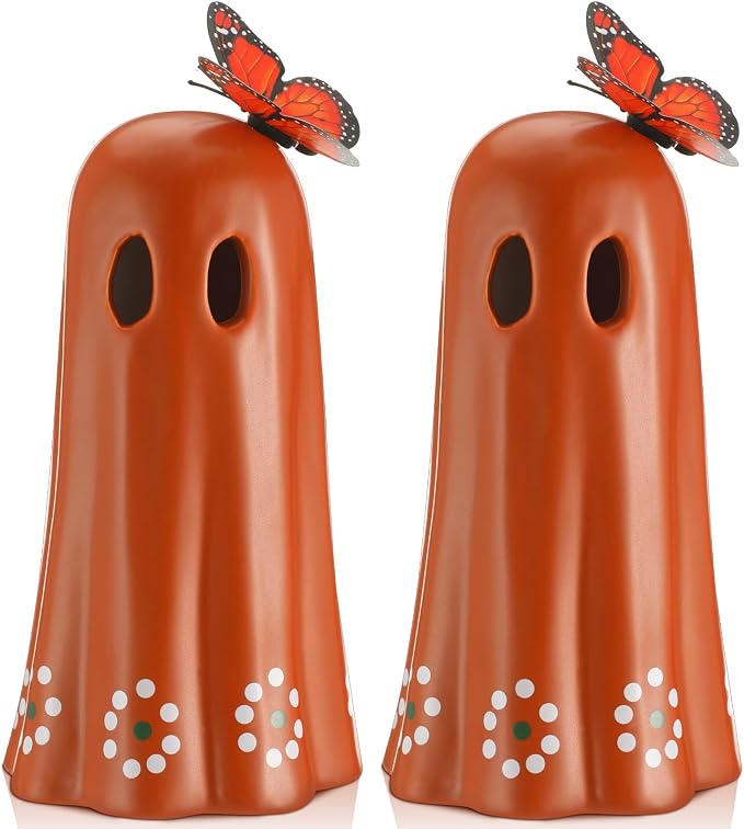 SiliFine 2 Pcs 7 Inch Mexican Ceramic Ghost Figurine Terracotta Ghost Decor - skull figurine