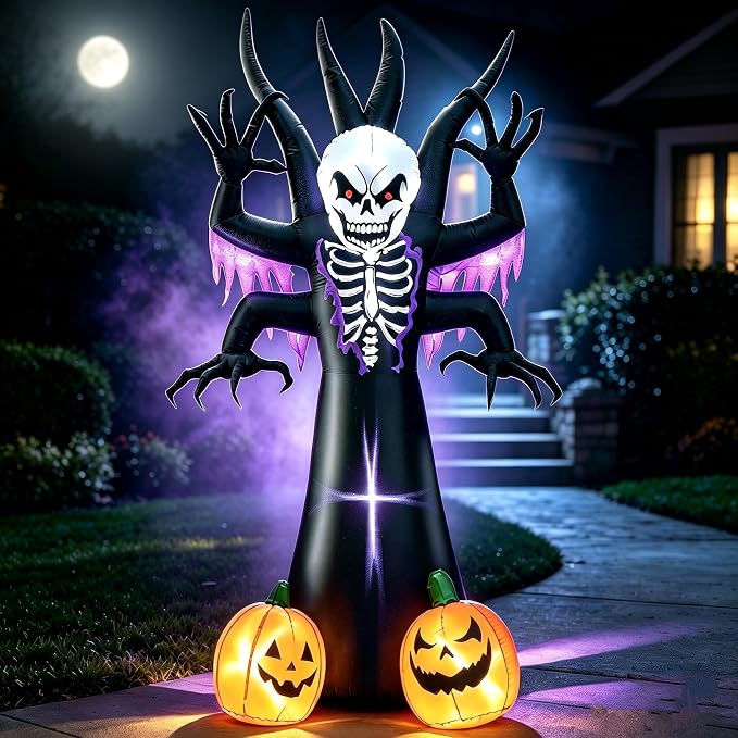 8FT Halloween Inflatable Skeleton Tree Grim Reaper Yard Decoration LED - skull inflatable