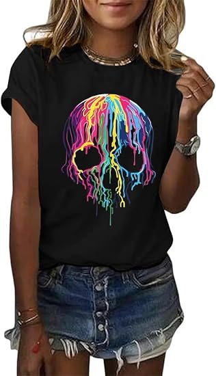 Women's Halloween Shirt Spooky Season Tee Thanksgiving Party T-Shirt - skull tshirt