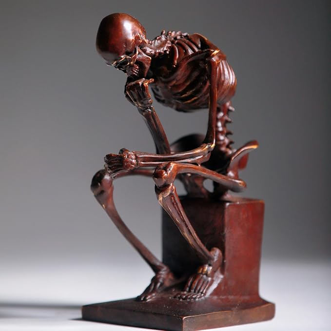 Bronze Skeleton Thinker Sculpture, Halloween Skull Art Decoration, Abstract Home Decor Statue Skeleton Thinker Bronze Statues Sculptures Home Decor Skeleton Decor Grim Reaper - skull figurine
