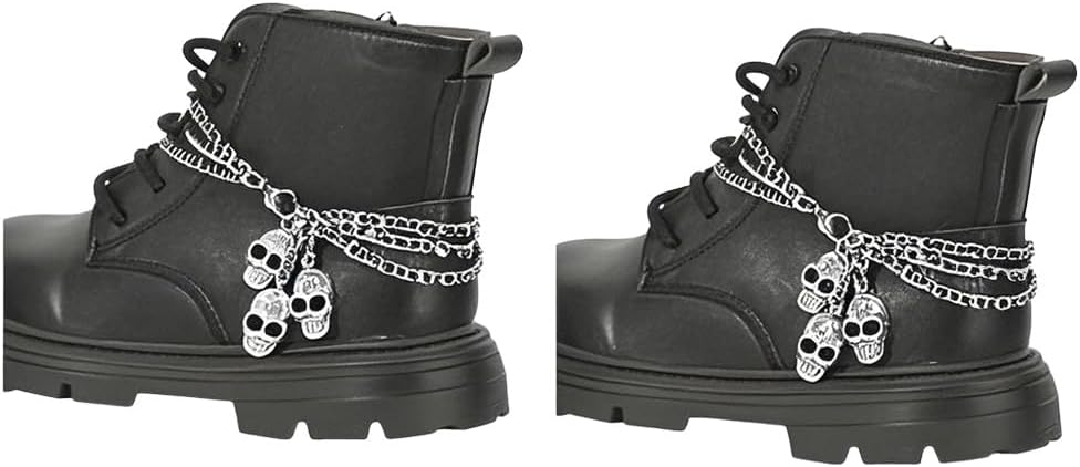 2Pc Iron Alloy Skull Hand & Bat Chain for Shoes/Boots - Gothic Punk Street Style Halloween Boot Accessories, Easy Attach Non-Braided - sugar skull boots