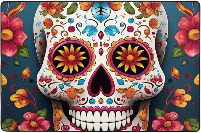 Modern Area Rug 36"X24",Short Plush Ultra Soft Entryway Carpet Washable Non Slip Floor Mats Colorful Sugar Skull Throw Rugs for Living Room Bedroom Office Dorm Home Decor - skull carpet