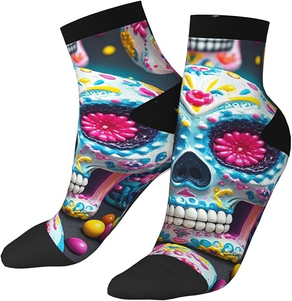 Women Men Breathable Warm Boot Socks Sugar Skulls Calf Socks for Hiking Work - sugar skull boots