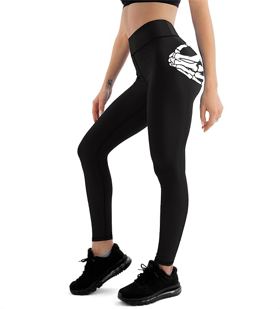 Women Halloween Leggings with Glow in The Dark Skeleton High Waisted Pants for Masquerade Party Night Runnin Disco Bar