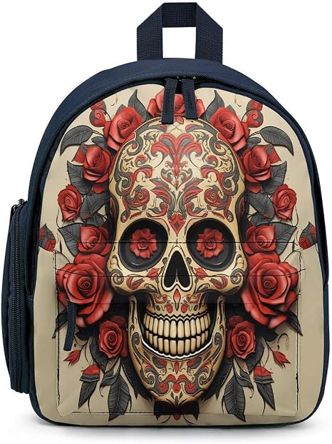 Red Rose Sugar Skull Travel Backpack Casual Bag Lightweight Hiking Backpacks for Business, Travelling, Hiking - skull backpack