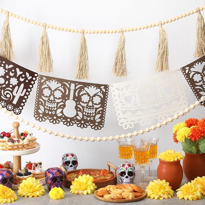 RoundFunny 3 Pack 23 ft Day of The Dead Garland, Dia De Los Muertos Decor