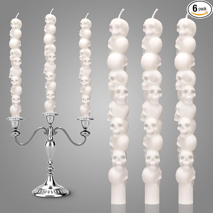 Nuanchu 6 Pcs Halloween Skull Shaped Taper Candles Table Centerpieces Decor